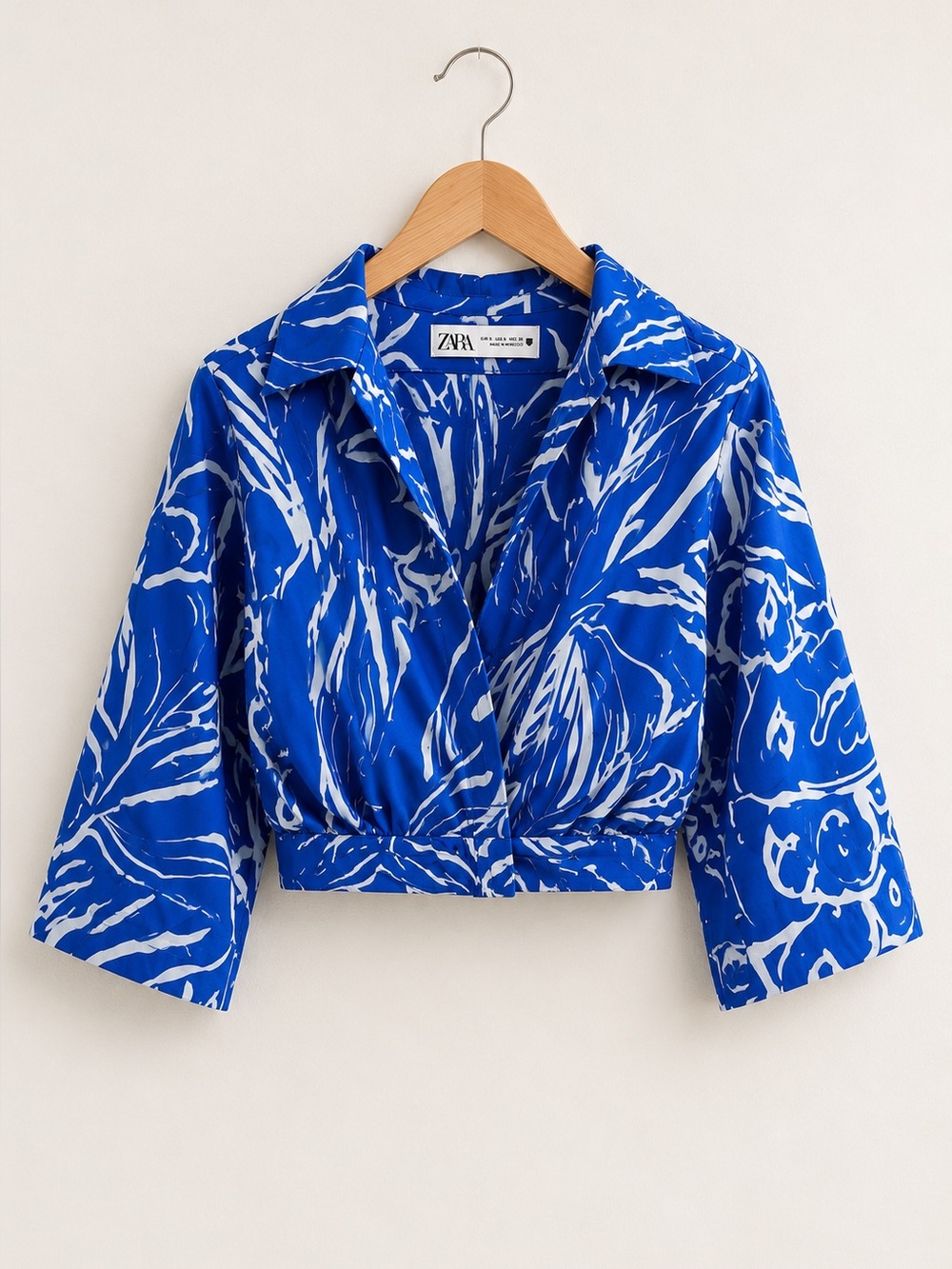 Zara Bold Blue Tropical Print Crop Top